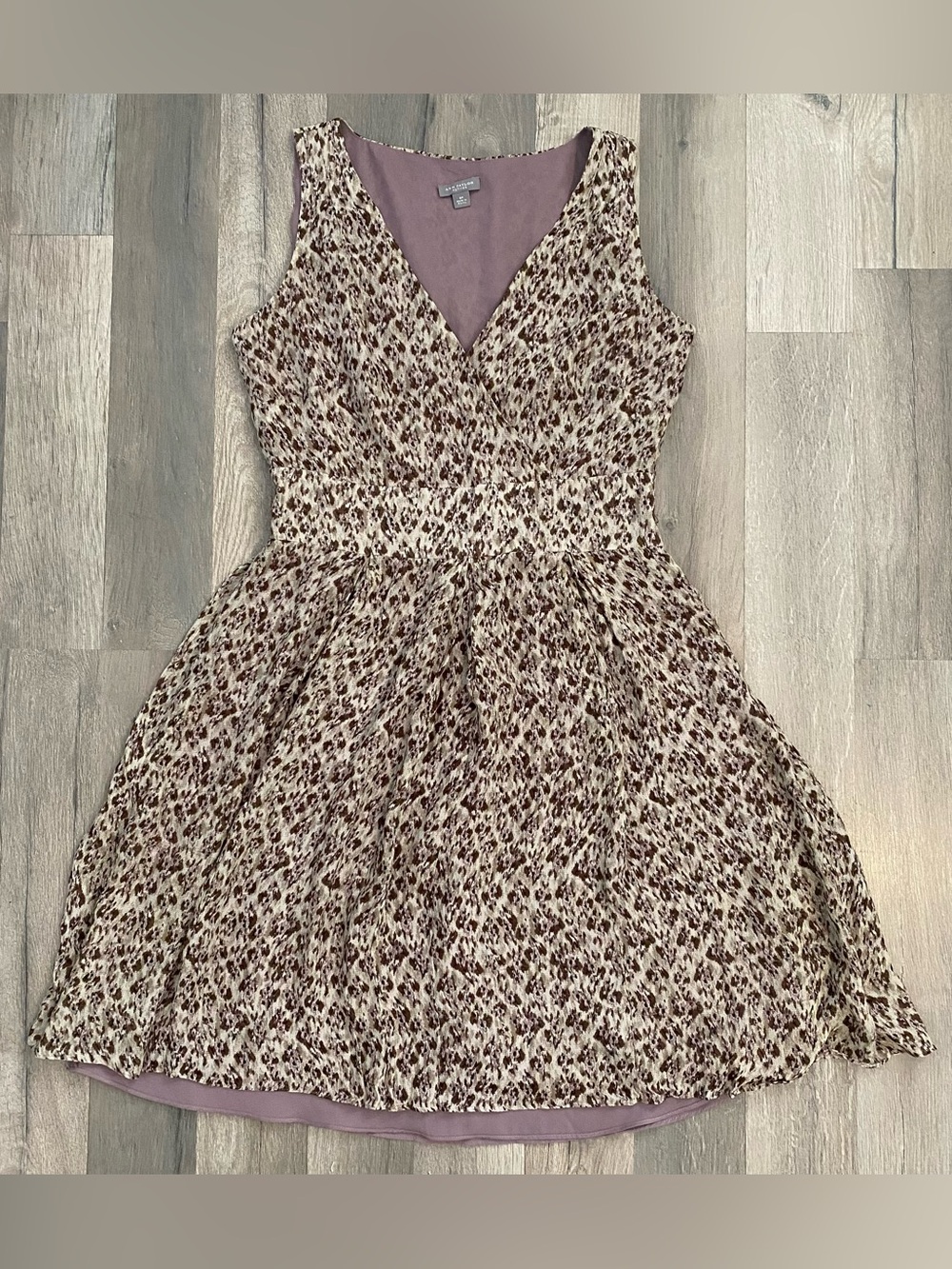 Silk Dress Lilac Cheetah Print Fully Lined Sleeveless Fairy V Neck
